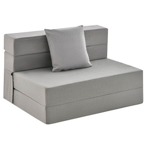 6 Inch Tri-fold Sofa Bed Folding Mattress with Pillow-Light Gray - Color: Light Gray D681-HU10427GR