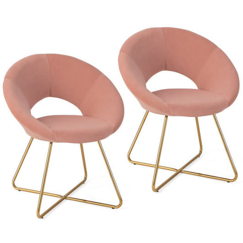 Modern Velvet Accent Chair Vanity Chair with Metal Legs-2 Pieces - Color: Pink D681-JV10960PI-2