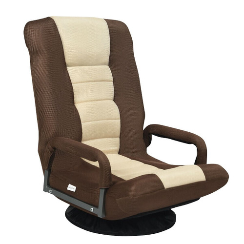 360-Degree Swivel Gaming Floor Chair with Foldable Adjustable Backrest-Brown - Color: Brown D681-HW65937BN
