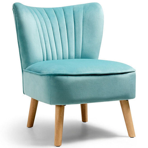 Modern Armless Velvet Accent Chair with Wood Legs-Green - Color: Green D681-HW66637GN