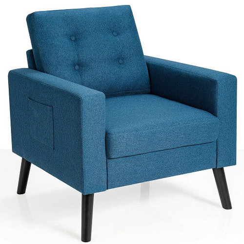 Mid-Century Upholstered Armchair Club Chair with Rubber Wood Legs-Blue - Color: Blue D681-HV10041NY