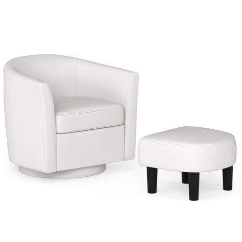 Modern Club Swivel Accent Chair with Ottoman Footrest Curved Backrest-Beige - Color: Cream White D681-HV10670BE