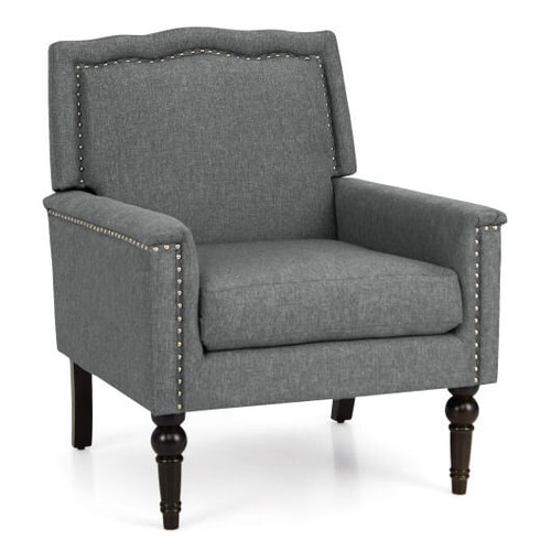 Mid-century Modern Armchair Linen Fabric Upholstered Accent Chair with Cushion-Gray - Color: Gray D681-HV10569GR