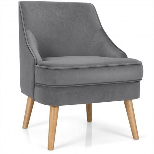 Mid Century Velvet Accent Chair with Rubber Wood Legs for Bedroom-Gray - Color: Gray D681-HW67579HS