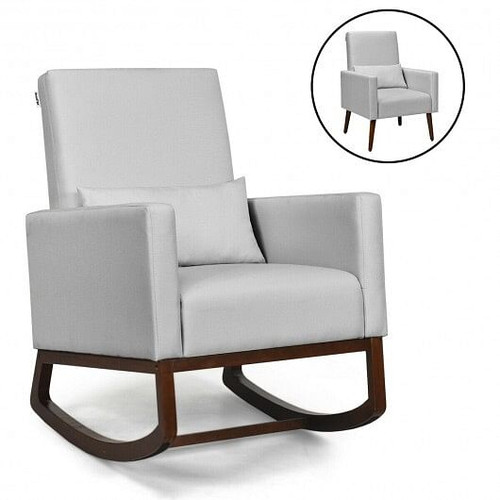 2-in-1 Fabric Upholstered Rocking Chair with Pillow-Light Gray - Color: Light Gray D681-HW65825SL