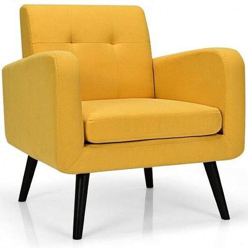 Modern Upholstered Comfy Accent Chair Single Sofa with Rubber Wood Legs-Yellow - Color: Yellow D681-HW66544YE