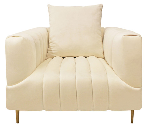 37" Ivory Velvet And Gold Solid Color Lounge Chair N270-488572