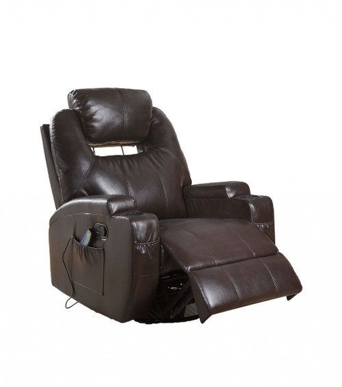 34" Brown Faux Leather Heated Massage Home Theater Recliner N270-318864