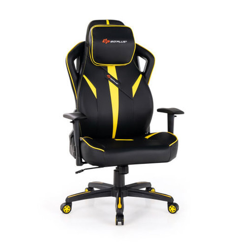 Ergonomic Gaming Chair with Adjustable Height and Reclining Backrest-Yellow - Color: Yellow D681-CB10487YE