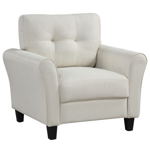 Modern Upholstered Accent Chair with Rubber Wood Legs-Beige - Color: Beige D681-HV10452BE