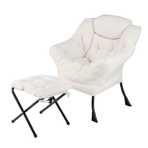 Modern Accent Chair with Folding Footrest and Head Pillow-Beige - Color: Beige D681-NP12026BE