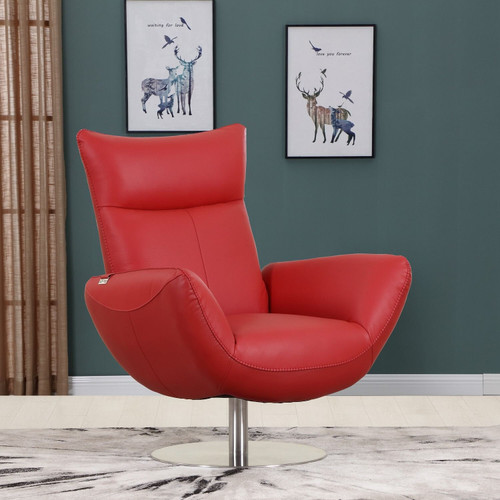 37" Red And Silver Genuine Leather Swivel Lounge Chair N270-329693