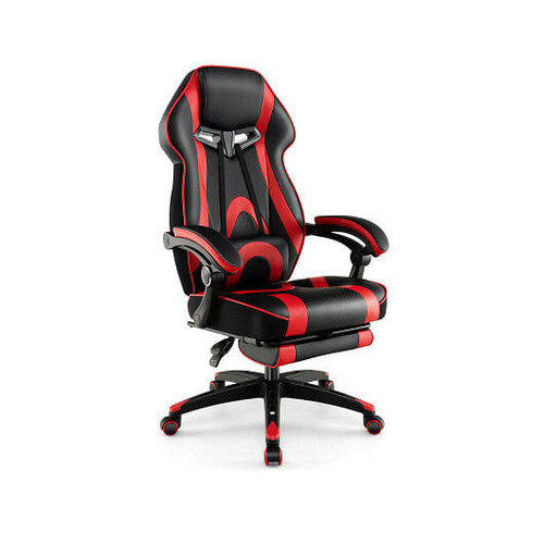 Gaming Chair Racing Style Swivel Chair with Footrest and Adjustable Lumbar Pillow-Red - Color: Red D681-CB10631HS