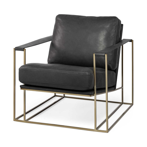 34" Black And Gold Faux Leather Lounge Chair N270-380392