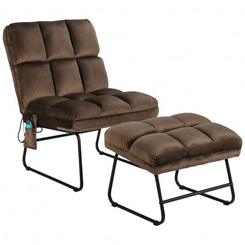 Velvet Massage Recliners with Ottoman Remote Control and Side Pocket-Brown - Color: Brown D681-HW62369BN
