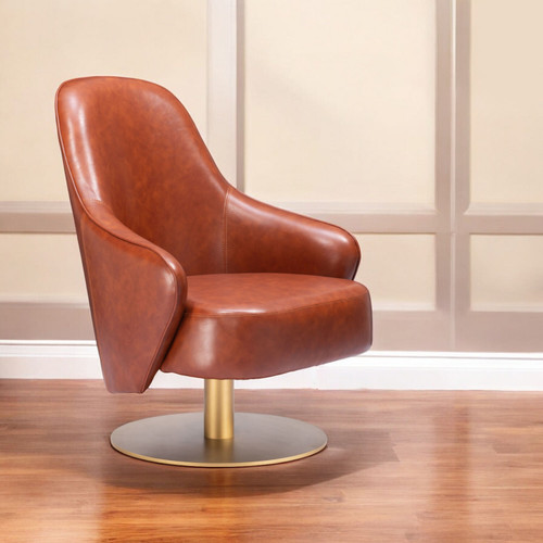 28" Brown And Gold Faux Leather Swivel Arm Chair N270-556465