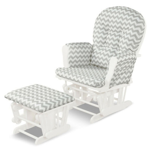 Wood Glider and Ottoman Set with Padded Armrests and Detachable Cushion-Gray and White - Color: Whi D681-JV10394GW