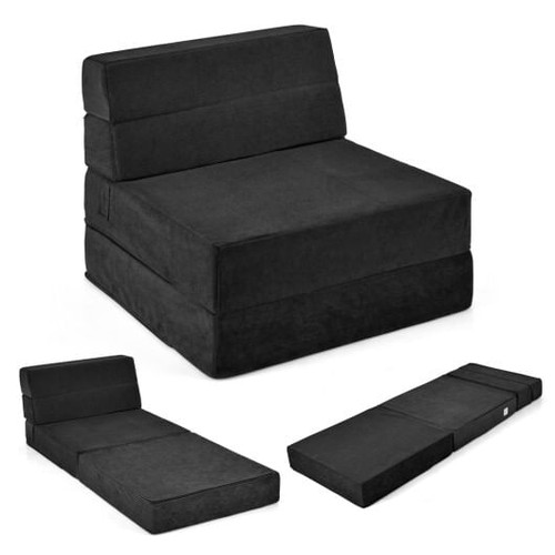 Tri-fold Folding Sleeper Sofa Bed for Living Room Bedroom-Black - Color: Black D681-HU10477DK