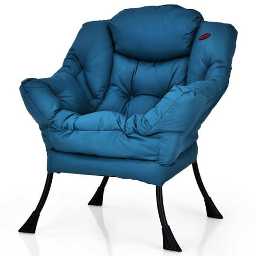 Modern Polyester Fabric Lazy Chair with Steel Frame and Side Pocket-Navy - Color: Navy D681-NP10118NY