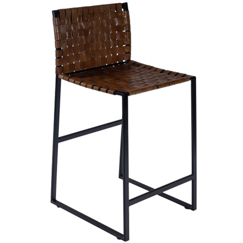 36" Brown and Black Leather and Iron Bar Chair N270-389137