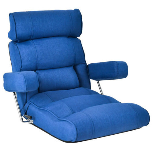 Adjustable Folding Sofa Chair with 6 Position Stepless Back-Blue - Color: Blue D681-HV10119NY