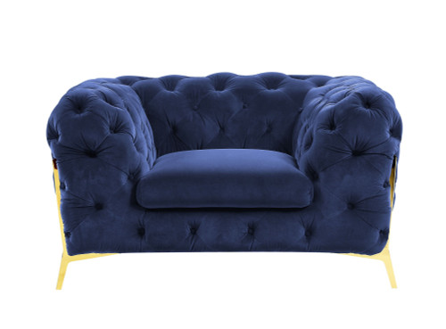 50" Blue Tufted Velvet And Gold Solid Color Lounge Chair N270-482837