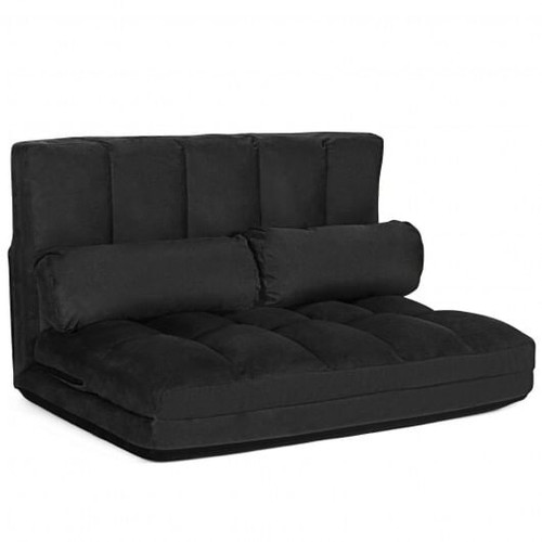 6-Position Foldable Floor Sofa Bed with Detachable Cloth Cover-Black - Color: Black D681-HW66174HS