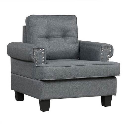 Mid-century Modern Accent Armchair Tufted Linen Club Chair-Gray - Color: Gray D681-HV10532GR