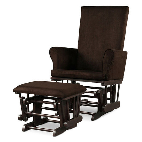 Baby Nursery Relax Rocker Rocking Chair Glider and Ottoman Cushion Set-Brown - Color: Brown D681-JV10395CF