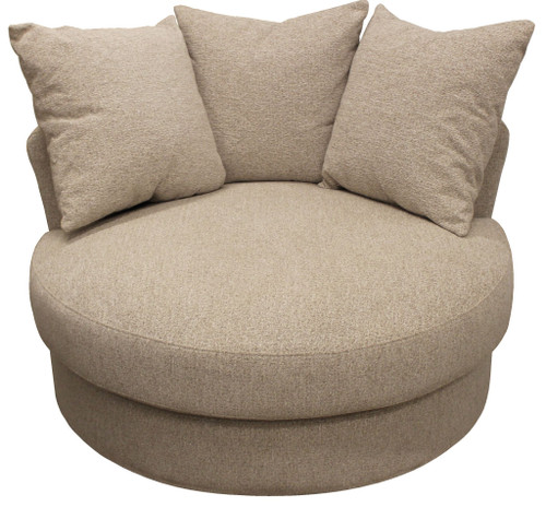 44" Sand Linen Upholstered Swivel Round Accent Chair And Toss Pillows N270-490984