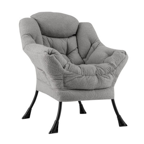 Sherpa Upholstered? Accent Chair? with Cozy Head Pillow-Gray - Color: Gray D681-NP12025GR