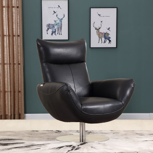 43" Black Contemporary Leather Lounge Chair N270-329697