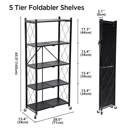 Joybos?® 5 Tier Black Heavy Duty Foldable Metal Organizer Shelves with Wheels T575-S0671389706 Joybos?® 5 Tier Black Heavy Duty Foldable Metal Organizer Shelves with Wheels T575-S0671389706