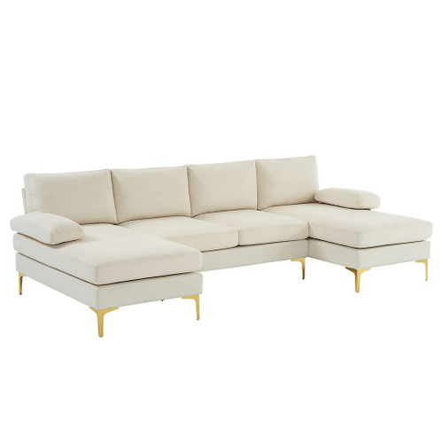 280*130*85 U-Shaped 4-Seat Linen Seat Frame Wooden Frame Back Iron Frame Golden Feet Indoor Modular T575-S0671269044 280*130*85 U-Shaped 4-Seat Linen Seat Frame Wooden Frame Back Iron Frame Golden Feet Indoor Modular T575-S0671269044