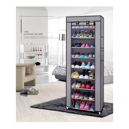 Fashionable Room-saving 9 Lattices Non-woven Fabric Shoe Rack Gray T575-S0671270083