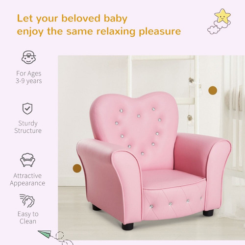 Qaba Kids Sofa Toddler Tufted Upholstered Sofa Chair Princess Couch with Diamond Decoration -AS T575-S0671266386 Qaba Kids Sofa Toddler Tufted Upholstered Sofa Chair Princess Couch with Diamond Decoration -AS T575-S0671266386