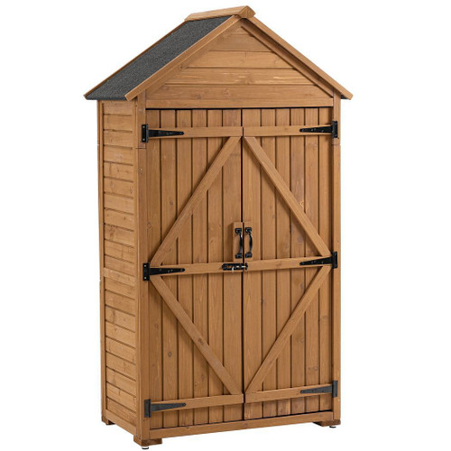 39.56"L x 22.04"W x 68.89"H Outdoor Storage Cabinet Garden Wood Tool Shed Outside Wooden Closet wit T575-V0671301055
