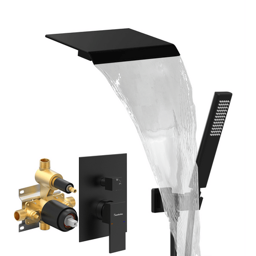 Male NPT Tub Faucet with Hand Shower, Matte Black Waterfall Bathtub Shower Faucet Set, Wall Mount T T575-S0671434162 Male NPT Tub Faucet with Hand Shower, Matte Black Waterfall Bathtub Shower Faucet Set, Wall Mount T T575-S0671434162