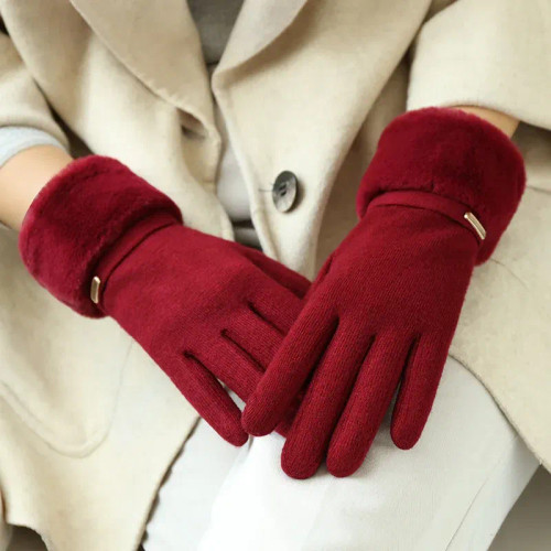 Color: WHITE, Gloves Size: One Size - Winter Women Keep Warm Plus Velvet Touch Screen Thicken Plush F640-12000036834031722