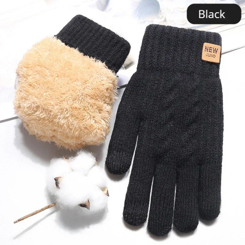 Color: black, Gloves Size: One Size - Wholesale Fleece Lined Fashion Warm Black Cable Knitted Winte F640-12000034621505349