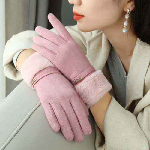 Color: GRAY, Gloves Size: One Size - Winter Women Keep Warm Plus Velvet Touch Screen Thicken Plush  F640-12000036834031721