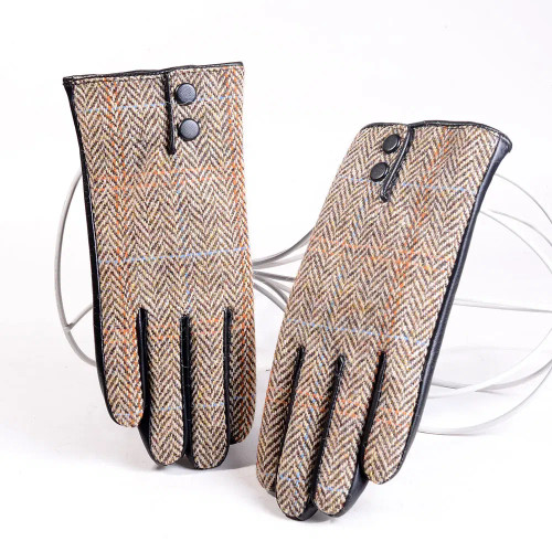 Color: Ivory, Gloves Size: L - New Men's Male Wool Tweed & Leather Winter Warm Thicker Lining fashi F640-12000043125053887