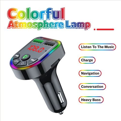 Ambient Light Bluetooth-compatible 5.0 Fm Transmitter Car  Mp3  Player Wireless Audio Receiver Hand K484-PEL_0L970W36