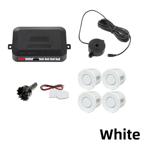 Color Name: WHITE - HIPPBQCC Car Parking Sensor Kit 4 Sensors Buzzer 22mm Reverse Backup Radar Soun F640-12000038714128619