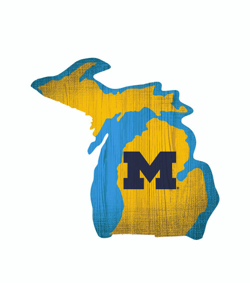 Michigan Wolverines Sign Wood 12 Inch Team Color State Shape Design Z157-7846014884