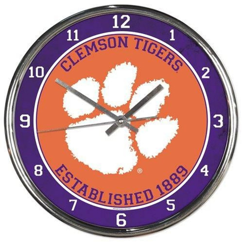 Clemson Tigers Clock Round Wall Style Chrome Z157-1094327964