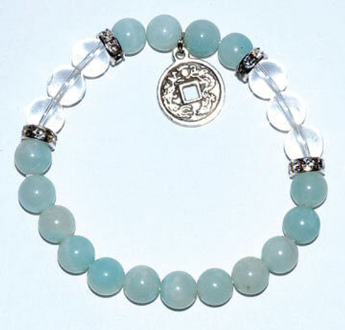 8mm Amazonite/ Quartz with Chinese Coin H558-JB8AMAC