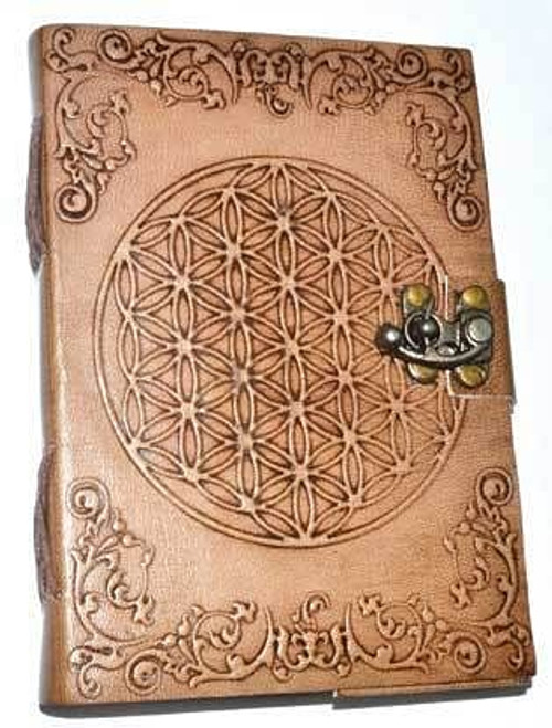 5" x 7" Flower of Life Embossed leather w/ latch H558-BBBLFL