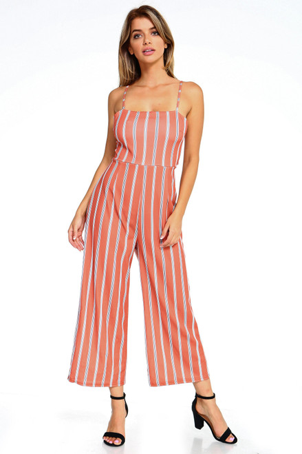 Women's Stripe Sleeveless Jumpsuit T396-EA83451725568-ORG-S