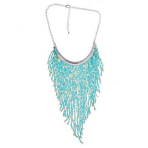 Color: Turquoise Blue - Bohemian Beads Waterfall Necklace K290-1261927876